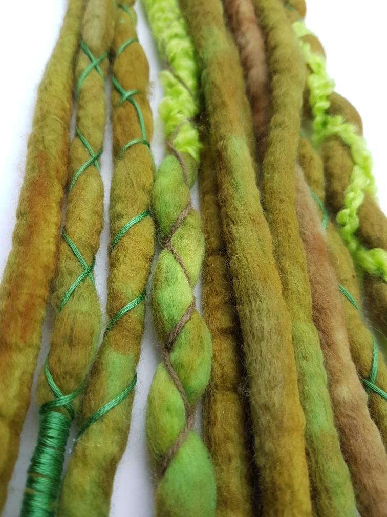 Green Wool Dreadlocks / 38 inch / 10 Pure Wool Dreadlocks / Etsy