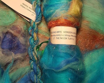 Wonderland Kunst Batt / 17. De Mock Turtle / Turquoise / Jade / Koper / Sea Green / Mint / Blauw / 50g / Merino / Zijde / Spinning / Vilten