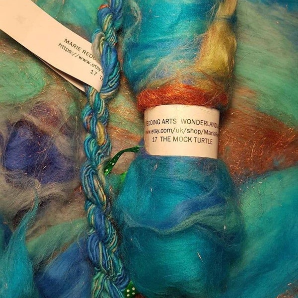 Wonderland Art Batt / 17. The Mock Turtle / Türkis / Jade / Kupfer / Meergrün / Mint / Blau / 50g / Merino / Seide / Spinnen / Filzen