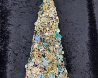 Jeweled tree, "SEASHORE", nautical, ocean,  romantic, rhinestone, heirloom, costume jewelry, repurposed, Bride, unique birthday, custom