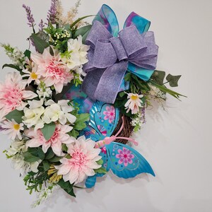 Pink Butterfly Wreath, Spring Summer Pink Wreath, Spring Front Door Wreath, Pink Wreath, Mother&#39;s Day Gift, Floral Wall Hanger