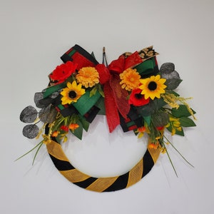 Flat Afro Wreath for In Between Doors, Thin Wreath, Pan African Colored Wreath for Freedom Day or Kwanza