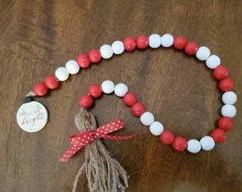 Red and White Bead Garland, Christmas Beaded Garland