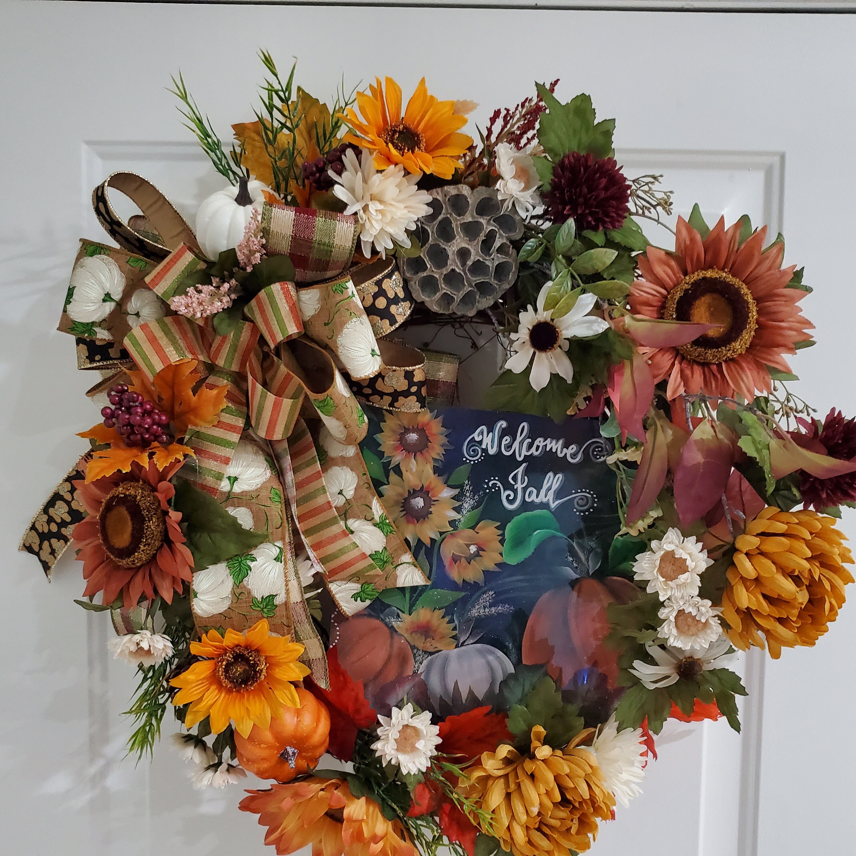 Fall Welcome Wreath for Front Door, Sunflowers and Pumpkin Fall Wreath ...