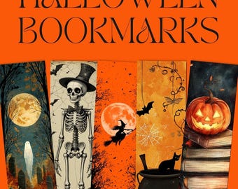 Marcadores de Halloween / Paquete de marcapáginas imprimibles / Suministros para diarios y álbumes de recortes / Manualidades imprimibles / Idea de regalo instantáneo para lectores