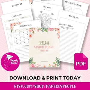 2024 Vision Board Planner Printable 48 Page Bundle 8.5x11 US Letter PDF Printable Planner Manifesting Affirmations image 1