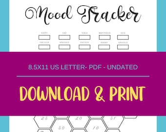 Printable Mood Tracker Worksheet | Anxiety Tracker | 30 Day Undated US Letter 8.5x11 PDF