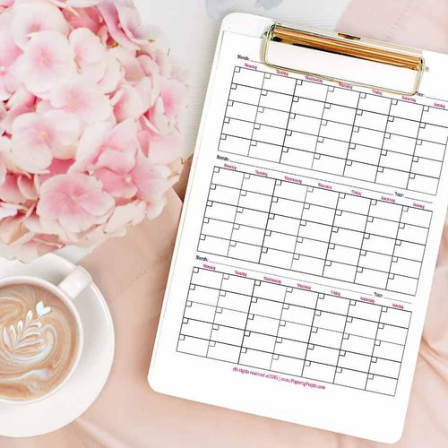 3 Month Calendar Printable Planner Sheets 8.5X11 Letter - Etsy
