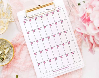 Undated Monthly Calendar Page For Printable Planner - 8.5X11, Letter Sized, Works With ARC Planner or 3 Ring Binder,