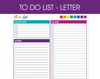 To Do List Rainbow Journal Printable To Do List Planner Page Task Notes US Letter Size 8.5 X 11 Planners Inserts, Colorful Pretty Cute Happy