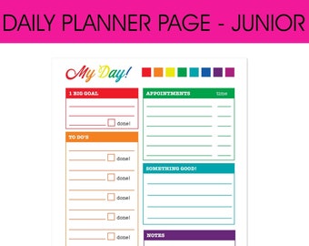 Rainbow Journal Daily Printable Planner Page, Junior Half Size, Planners Inserts, 8.5 X 5.5, Colorful Pretty Cute Happy