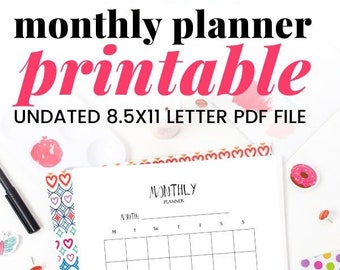 Planificador mensual simple / Hoja de calendario mensual sin fecha / Calendario minimalista / Carta de EE. UU. de 8,5"x11" / Página imprimible en PDF / Inserción del planificador