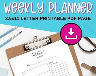 Simple Weekly Planner | Undated Weekly Planning Sheet | Minimalist Agenda | 8.5"x11" US Letter | PDF Printable Page | Planner Insert