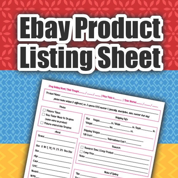 Ebay Products Listing Sheet | 2 Versions Evernote & Dropbox, Ebay Seller, Form, Listing Template, Ebay Template, Seller Tools, PDF Printable