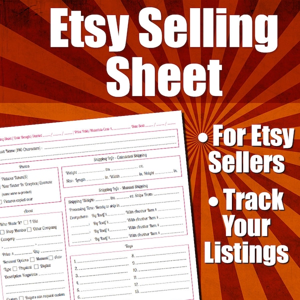 Etsy Products Listing Sheet | Etsy Seller, Form, Listing Template, Etsy Template, For Etsy Sellers, Seller Tools, Etsy Tools, PDF Printable