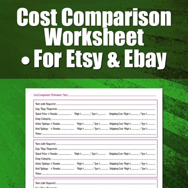 Cost Comparison Worksheet and Video Walkthrough for Etsy and Ebay Pricing | For Etsy Sellers, For Ebay Sellers, Vintage Sellers and Pickers