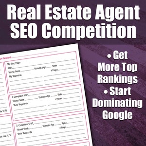 Real Estate Agent SEO Worksheet - Competition Research | Real Estate Marketing Form, Search Engine, Realtor Marketing | PDF Instant Download