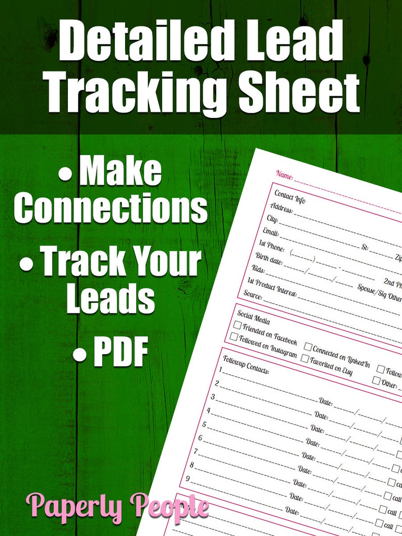 Lead Tracking Sheet Followup Worksheet for All Your Leads Printable Page, Business Development Form, Small Business, PDF Instant Download image 1