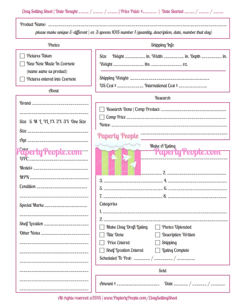 Printable Jewelry Inventory Sheet