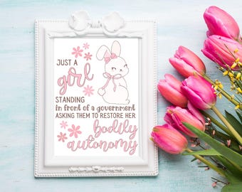 Vote Like A Girl Poster | Cute Coquette Bunny Poster | Printable Election Wall Art | Feminist Digital Download | Sassy Pink Decor | 8.5x11