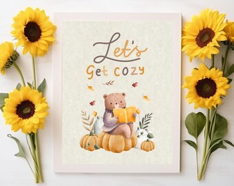 Arte de pared acogedor para imprimir / Decoración de otoño / Arte de café de moda / Decoración de temporada / Decoración del hogar de otoño / Arte de apartamento / Arte para amantes de los libros / Arte para guardería