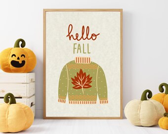 Arte de pared imprimible de Hola Otoño / Decoración de otoño / Arte de pared de oficina de moda / Decoración de temporada para dormitorio / Decoración de otoño para el hogar / Arte para apartamento
