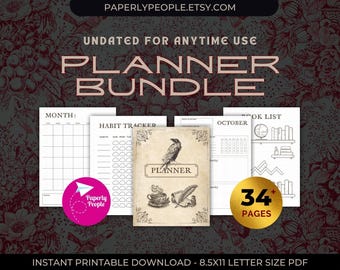 Planificador imprimible / Planificador sin fecha y seguimiento / PDF imprimible en formato carta de 8,5 x 11 / Poetcore Aesthetic