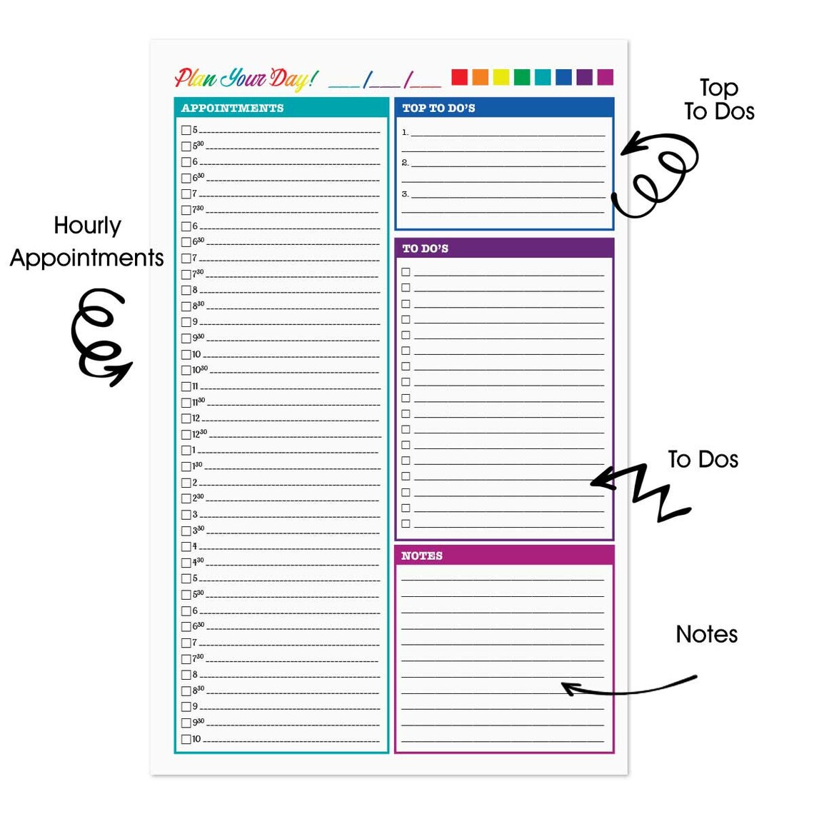 Hourly Printable Planner Page Rainbow Journal Printable to Do List ...