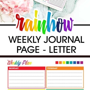 Rainbow Journal Weekly Printable Planner Page, US Letter Size 8.5 X 11, Planners Inserts, Colorful Pretty Cute Happy zdjęcie 2