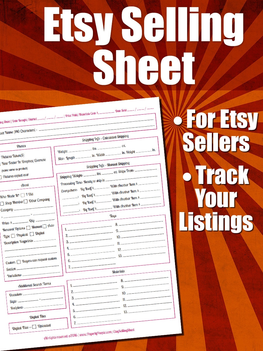 Etsy Products Listing Sheet Etsy Seller Form Listing Etsy