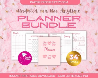 Planificador imprimible / Planificador sin fecha y seguimiento / PDF imprimible en formato carta de 8,5 x 11 / Coquettecore Aesthetic