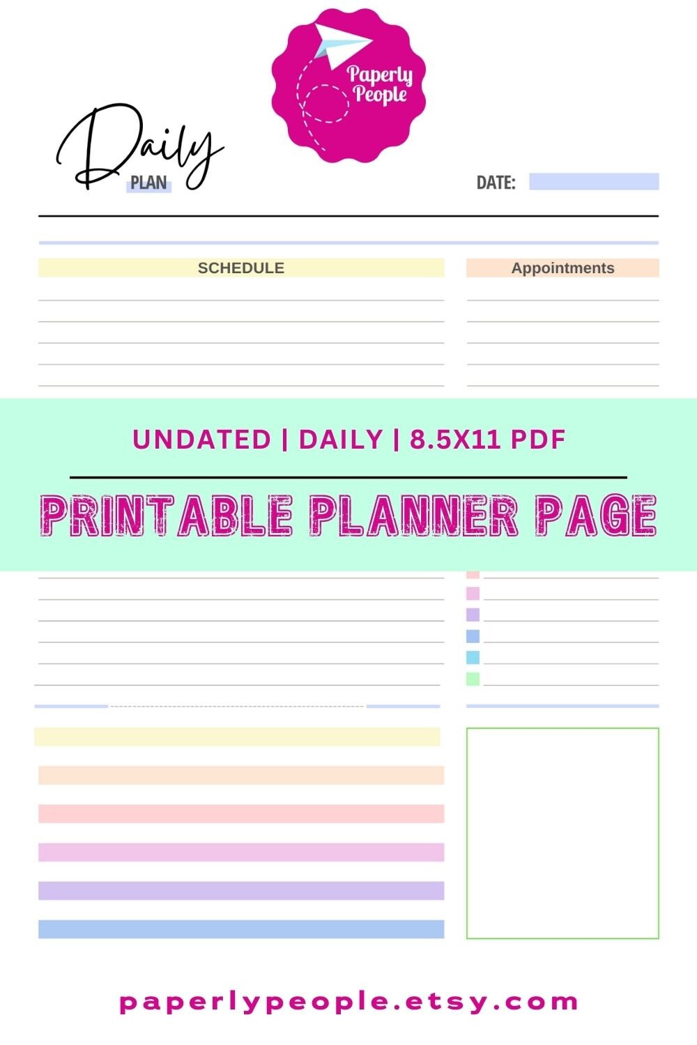 Printable Daily Planner | Undated Daily Goal Sheet | Minimalist Planner