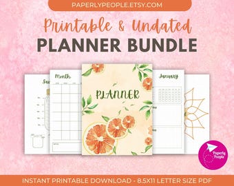 Planificador imprimible / Planificador sin fecha y seguimiento / PDF imprimible de 8,5 x 11 pulgadas / Estética cítrica