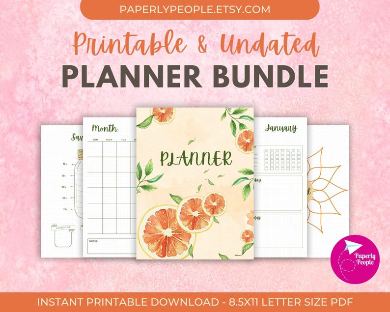 Printable Planner Bundle | Undated Plan & Track Pack | 8.5x11 Letter ...