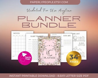 Planificador imprimible / Planificador sin fecha y seguimiento / PDF imprimible en formato carta de 8,5 x 11 / Estética celestial