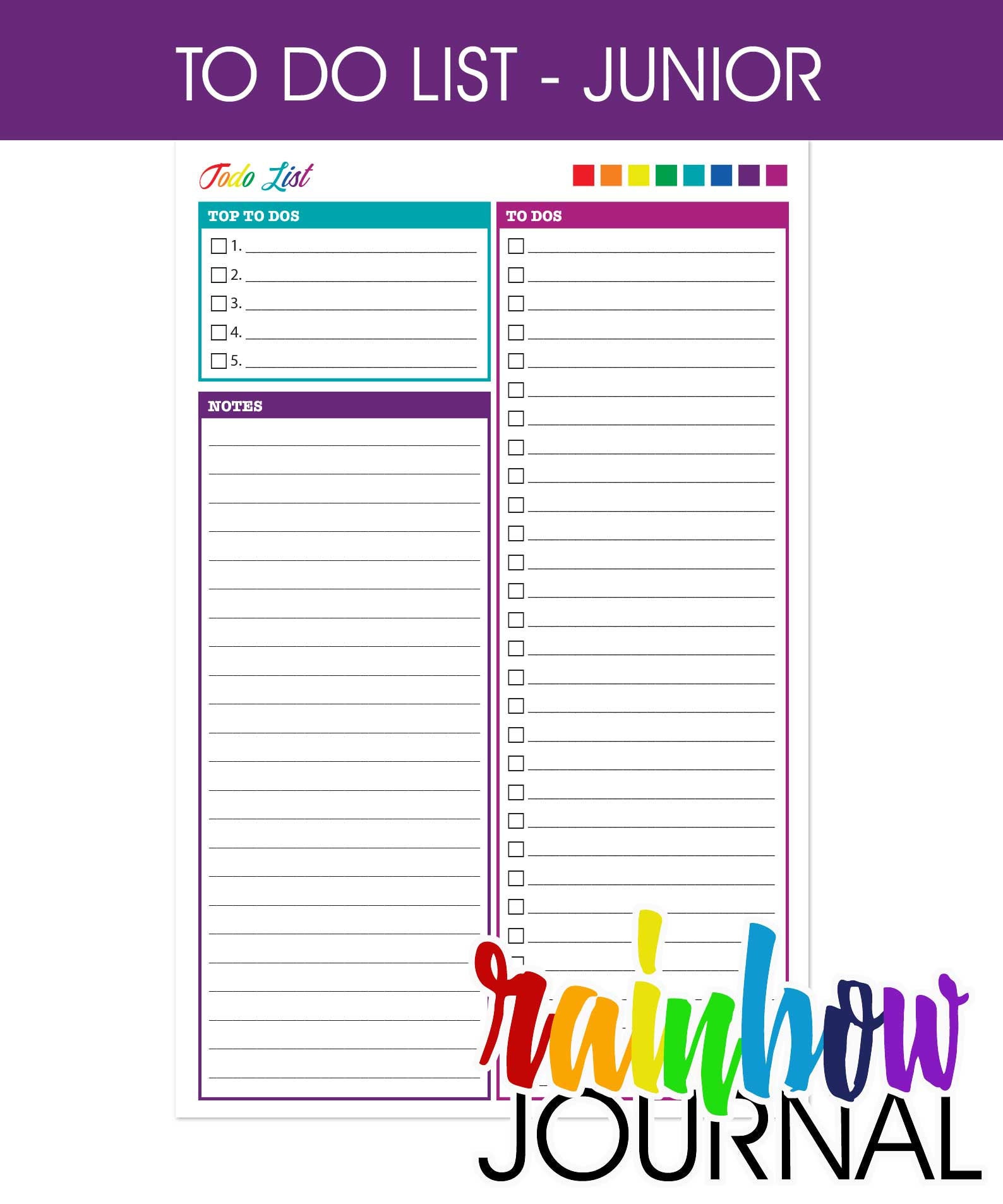 To Do List Rainbow Journal Printable to Do List Planner Page Task Notes ...