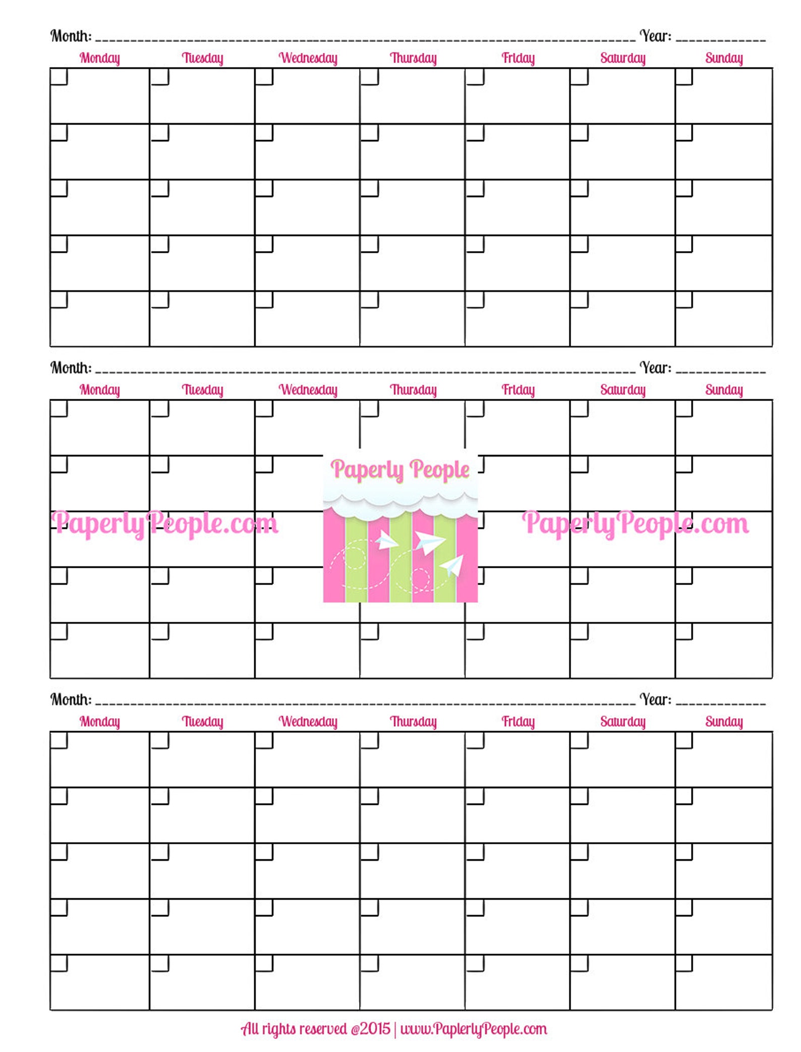 3 Month Calendar - Printable Planner Sheets, 8.5X11 Letter Sized, Great ...