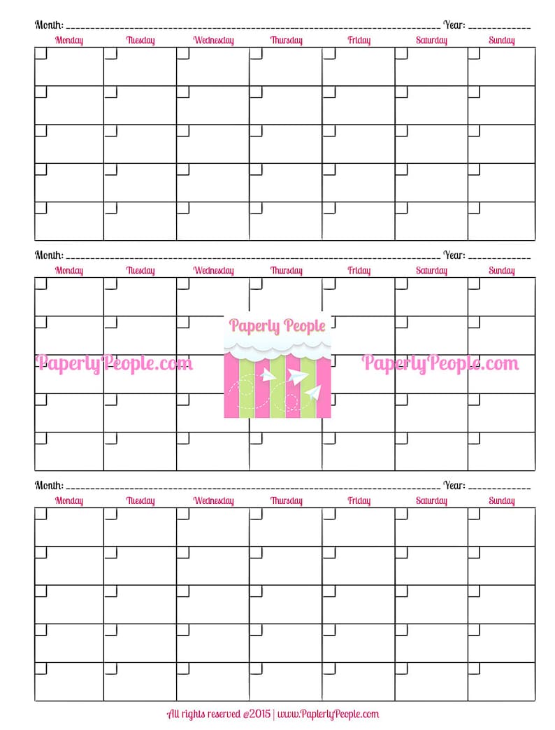 3 Month Calendar Printable Planner Sheets, 8.5X11 Letter Sized, Great For ARC or 3 Ring Binder, DIY Printing, Business, Entrepreneur image 4