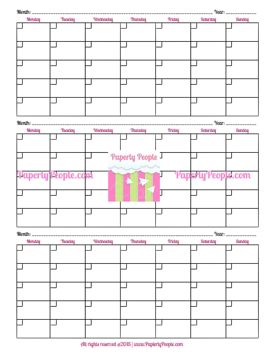 3 Month Calendar Printable Planner Sheets 8.5X11 Letter - Etsy UK