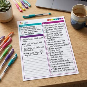 Rainbow To Do List Printable | Colorful Productivity Planner | ADHD To Do List | US Letter 8.5 X 11 Planners Insert | Rainbow Task Tracker