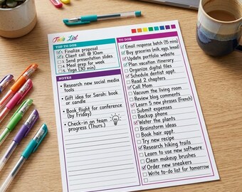Rainbow To Do List Printable | Colorful Productivity Planner | ADHD To Do List | US Letter 8.5 X 11 Planners Insert | Rainbow Task Tracker