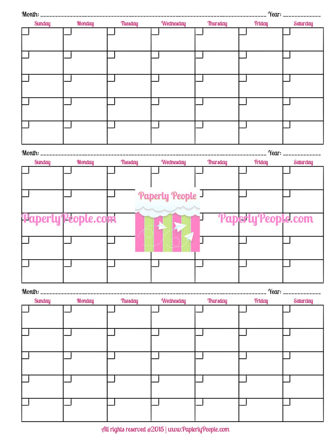 3 Month Calendar Printable Planner Sheets 8.5X11 Letter Etsy