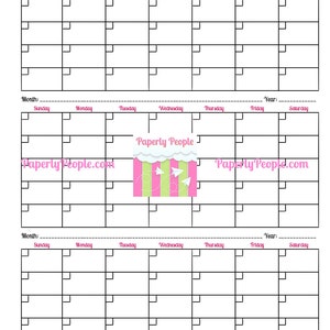 3 Month Calendar - Printable Planner Sheets, 8.5X11 Letter Sized, Great ...
