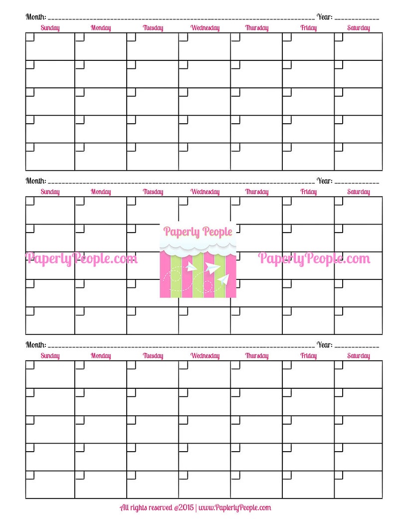 3 Month Calendar Printable Planner Sheets, 8.5X11 Letter Sized, Great For ARC or 3 Ring Binder, DIY Printing, Business, Entrepreneur image 3