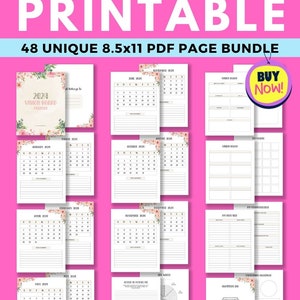 2024 Vision Board Planner Printable 48 Page Bundle 8.5x11 US Letter PDF Printable Planner Manifesting Affirmations image 2