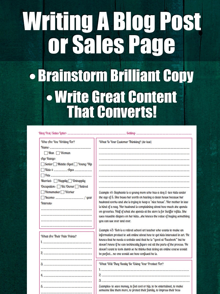 Writing A Blog Post or Sales Letter Worksheet | Who Is Your Perfect Customer? Copywriting, Sales, Writing, Business