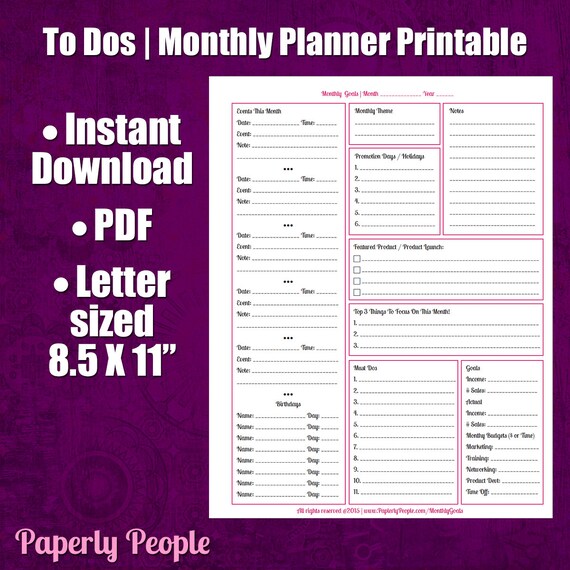 monthly business goals printable planner sheet todo list etsy