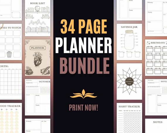 Printable Planner Bundle | Undated Plan & Track Pack | 8.5x11 Letter Printable PDF | Poetcore Aesthetic