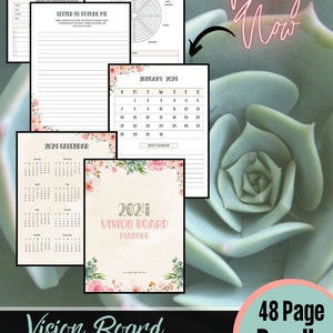 2024 Vision Board Planner Printable 48 Page Bundle 8.5x11 US Letter PDF Printable Planner Manifesting Affirmations image 4