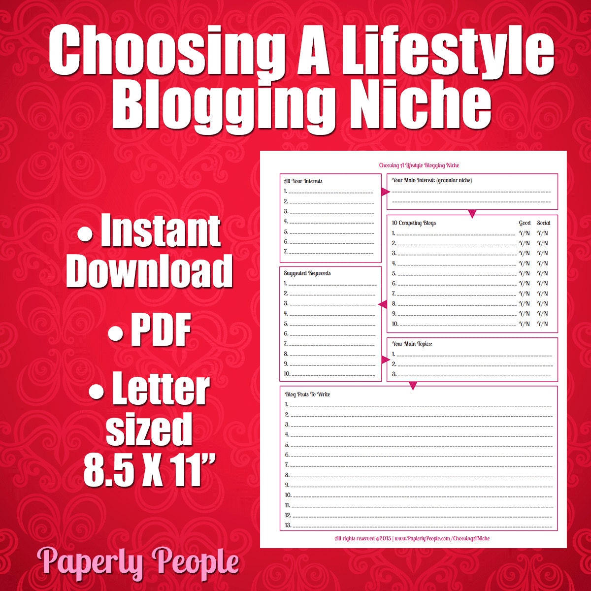 Printable Worksheet Choosing A Lifestyle Blogging Niche, Marketing Form ...